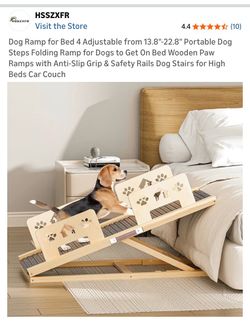 Dog Ramp for Bed 4 Adjustable from 13.8"-22.8" Portable Dog Steps Folding Ramp for Dogs to Get On Bed Wooden Paw Ramps with Anti-Slip Grip & Safety Ra