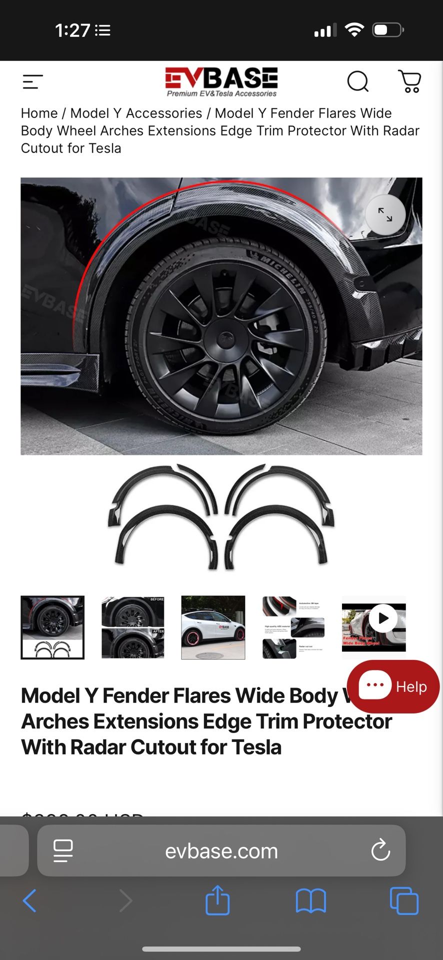 EV Base Model Y Fender Flares Gloss Black