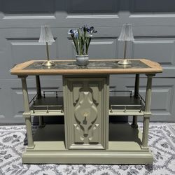 Solid Wood Marble Top Bar Cart 