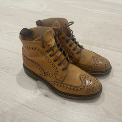 Loake Bedale 8.5 UK (9 US) Tan Leather Brogue (Wingtip) Boots Made in Northampton England