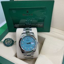 New Rolex Datejust 41 Tiffany DIAMOND Dial Stainless & Smooth Bezel (COMPLETE SET) 