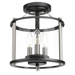 3 Light Outdoor Semi-Flush Ceiling Fixture / Pendant with Clear Glass Shade
