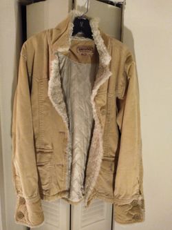 Aeropostale Tan Corduroy Button Front Sherpa Lined Trucker Worker Jacket Women medium $45