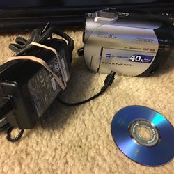 Sony DCR-DVD108 DVD Handycam Camcorder 40x Optical Zoom Night Vision Power Cable And Mini Dvd-R Cd Included No Battery  