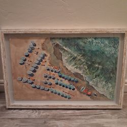16x24 By Marmont - Hill Blue Beach Umbrellas Framed Wall Art. Watercolor painting printed