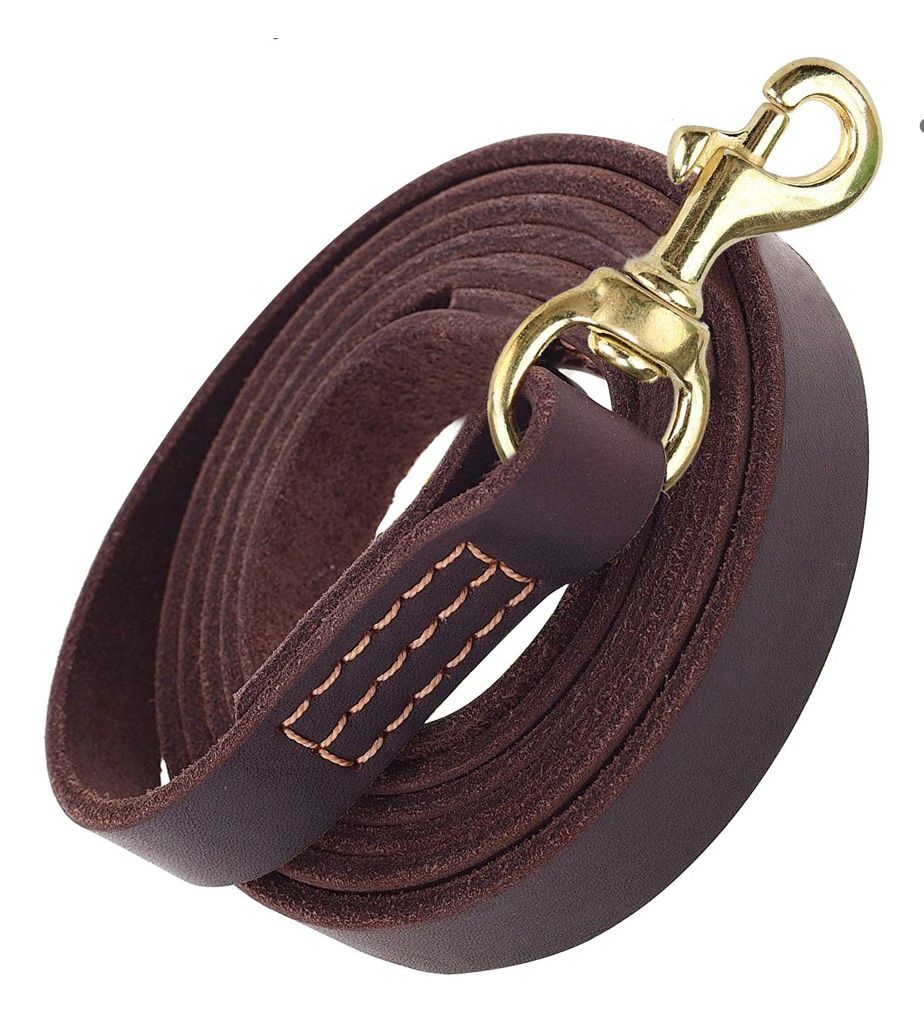 ANCHEER AN-DL002 Dog Leather Leash 6ft long by 3/4 Inch Wide, Genuine Training Leather Leash, Brown, With Free poop scoop in great gift package