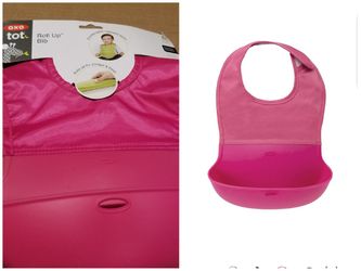 OXO Tot Waterproof Silicone Roll Up Bib with Comfort-Fit Fabric Neck