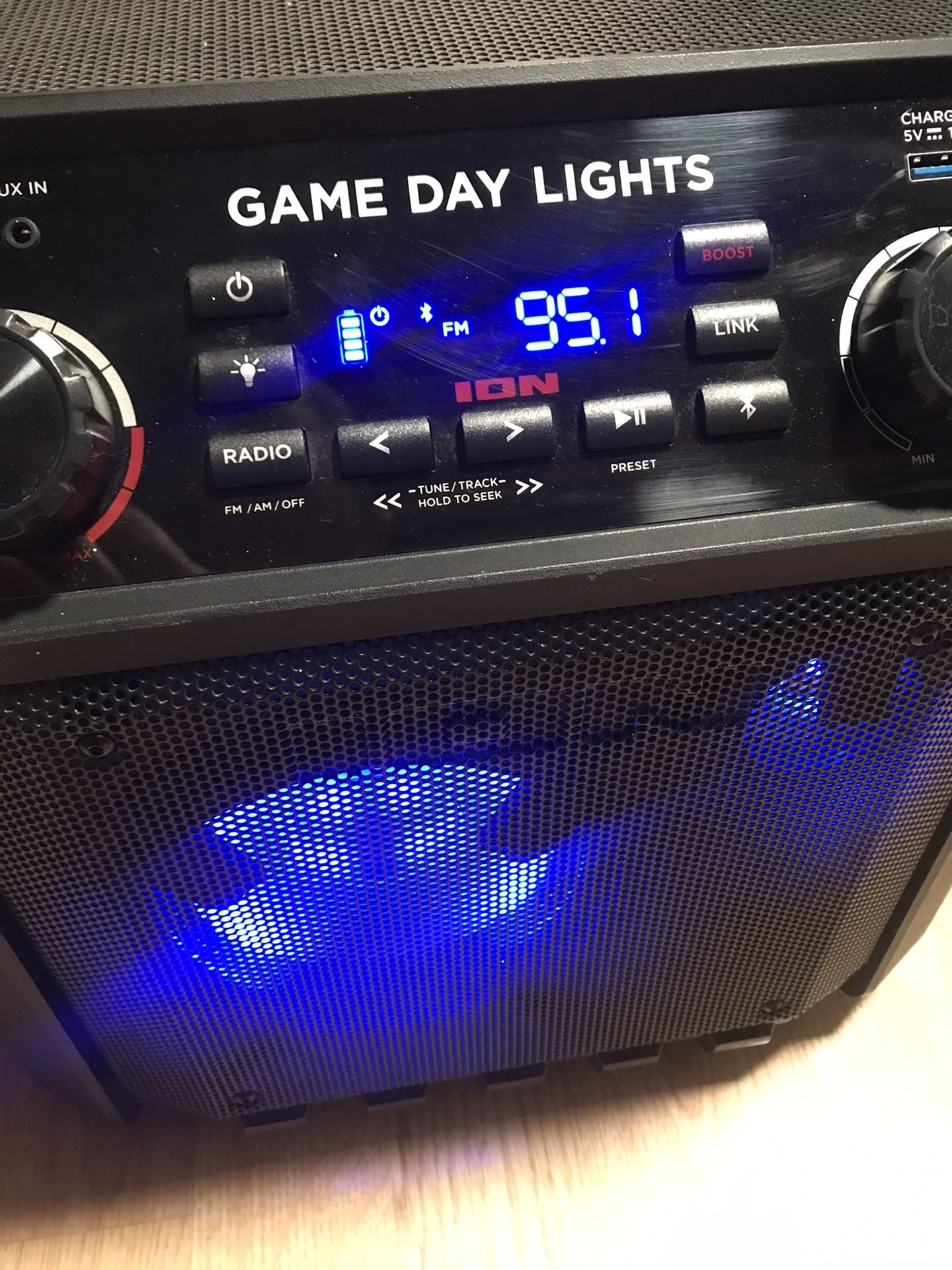 ION Game Day Lights Portable Bluetooth Party Speaker with Lights and Radio