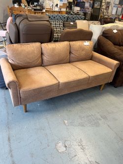 Light brown MCM style modern couch (in store)