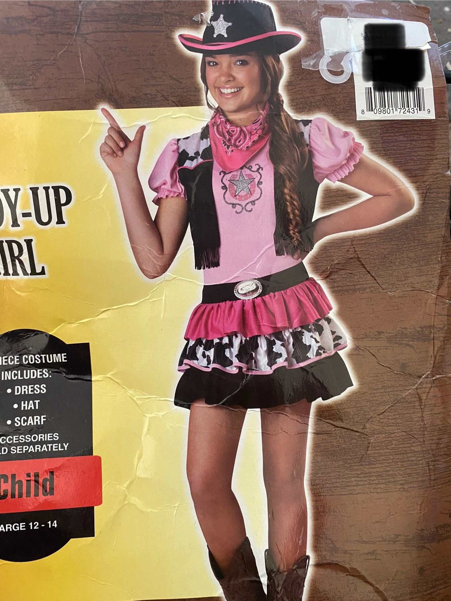 New, Cow Girl Costume. Includes Dress, Hat and Pink Scarf Size 10–12