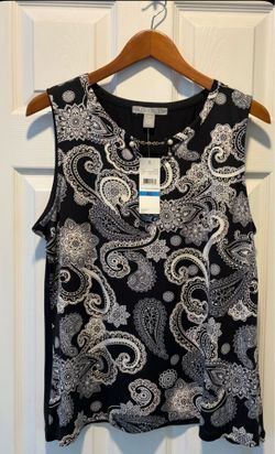 By Design Black White Paisley Print Sleeveless Top Pearl Detail women’s size XL - Simi Valley