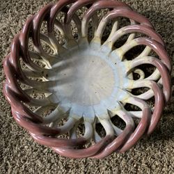 Stoneware Ceramic Pottery Open Weave Bread Basket