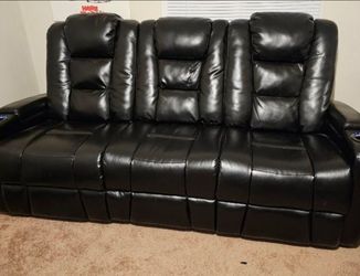 Black Leather Dual Reclining Sofa