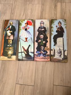 Haunted mansion set of 4 stretching hanging paintings
