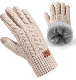 Winter Gloves for Women Cold Weather, Warm Fleece Lined with Touchscreen Wool, Soft Cozy, Thicked, Thermal, Elastic Cuffs, Touch Screen, Driving Texti