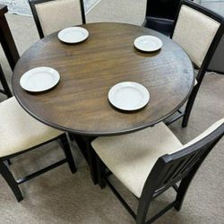 ASHER BLACK/BROWN ROUND 5 PCS DINING ROOM SET  DİNİNG TABLE AND 4 CHAİRS 
