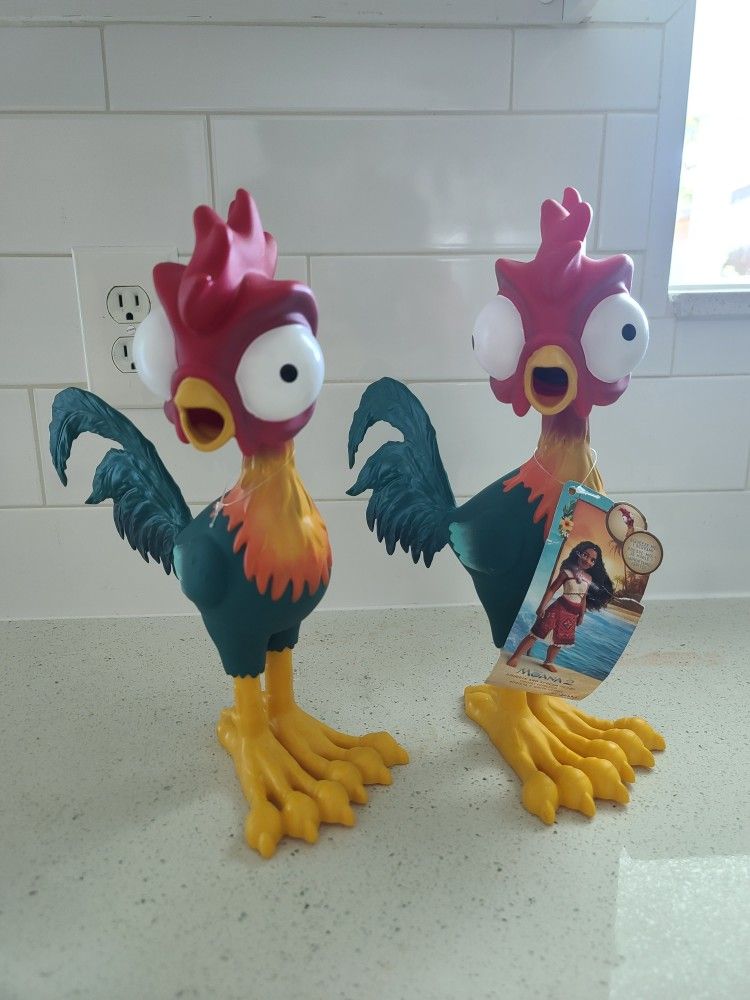 Disney Moana Squeeze & Scream HeiHei Rubber Chicken Rooster Toy Lot x2