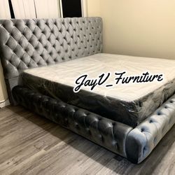 New King Bed Frame With Mattress 