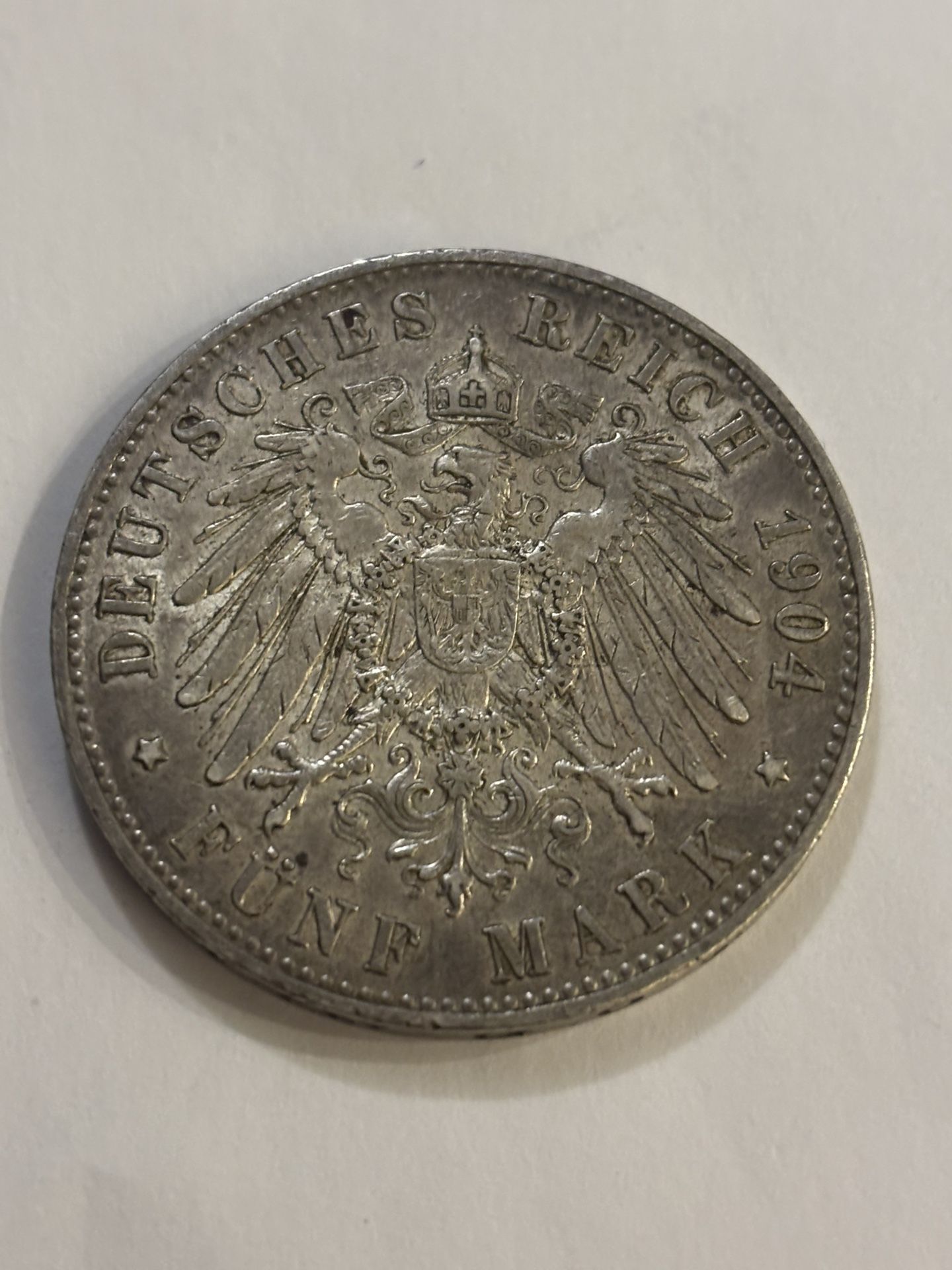 Silver 1904-A Germany/Prussia 5 Marks /XF 