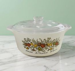 Vintage CORNING WARE B-4-B, 4 Quart, 07-76-11, Spice of Life Dimpled Glass Lid.