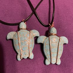 Howlite Turquoise Wire Wrapped Turtle 🐢 Necklaces 