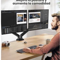 ErGear Soporte para monitor dual de hasta 33 pulgadas, soporte de carga máximo de 22 libras cada brazo, soporte de monitor