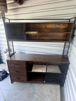 Industrial Rustic Bookcase with Drawers and Hutch
