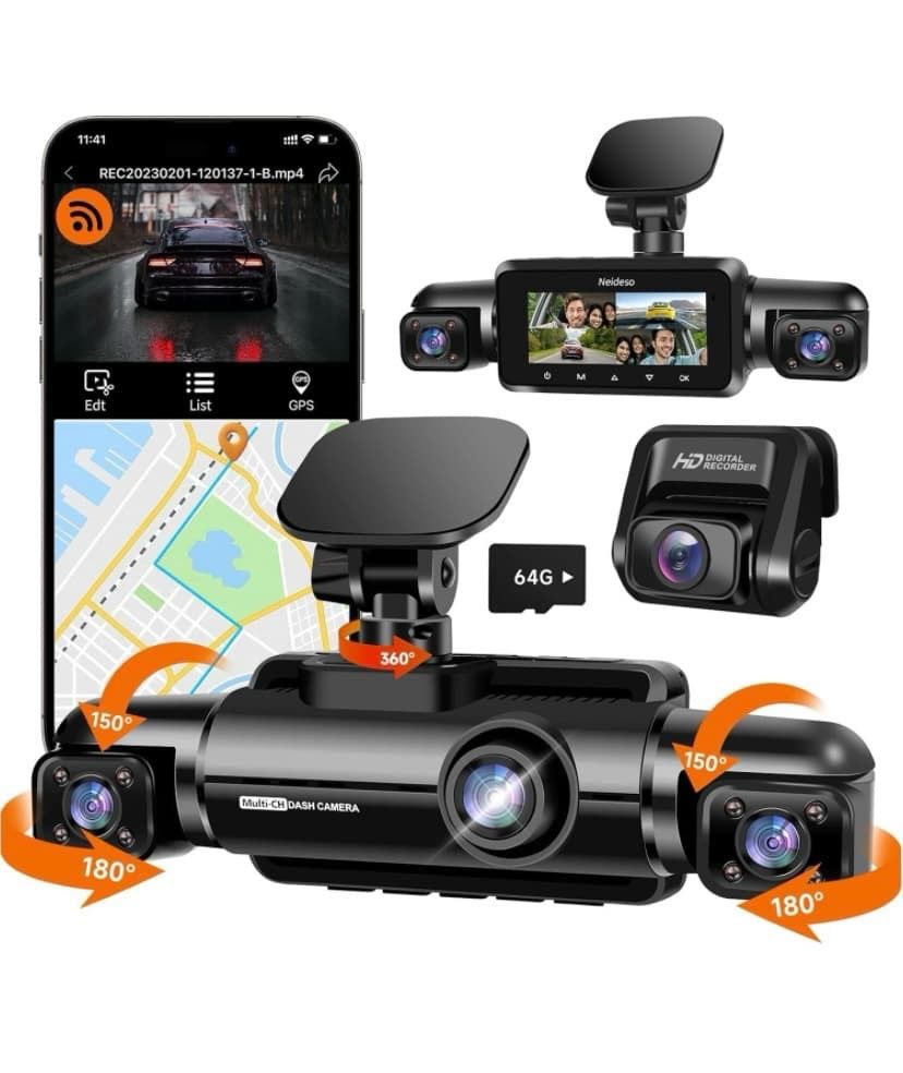 3 Channel Mirror Dash Cam Front and Rear Inside/Cabin Car Camera 1080P Rear View Mirror Camera 10'' Touch Screen Waterproof Backup Camera Parking Assi