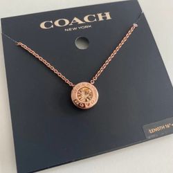 Coach  Rose Gold Crystal Circle Pendant  Necklace