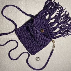 Handmade Purple Crochet Fringe Crossbody Bag – Boho Style, Lightweight, Unique