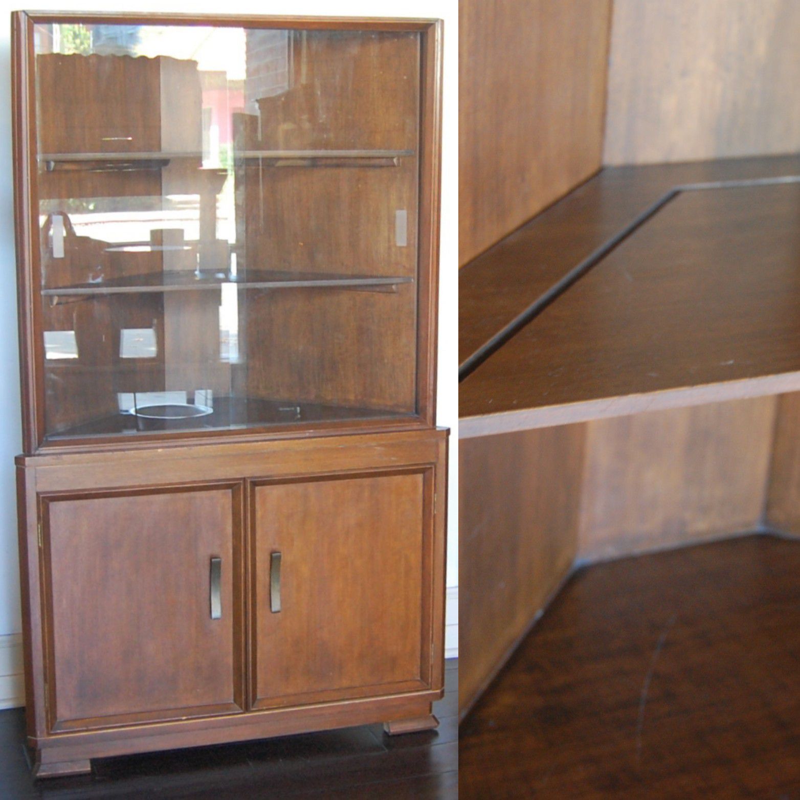 Vintage Wooden Corner Hutch Cabinet