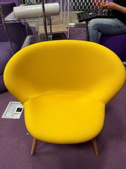Yellow Fabric Accent Chair with Wood Legs