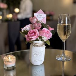 Chalk Painted Distressed Mason jar - Mother’s Day Roses Gift Centerpiece