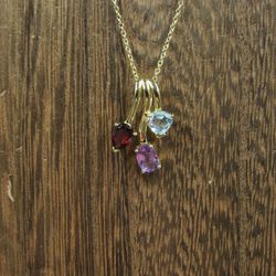 18 Inch Gold Plated Sterling Silver Topaz Amethyst And Garnet Gemstone Necklace