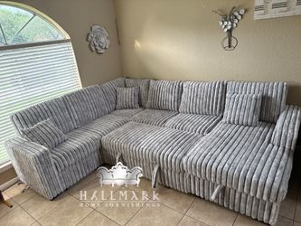 (Many Colors) Fluffy Sectionals with Pullout Bed, Storage, USB