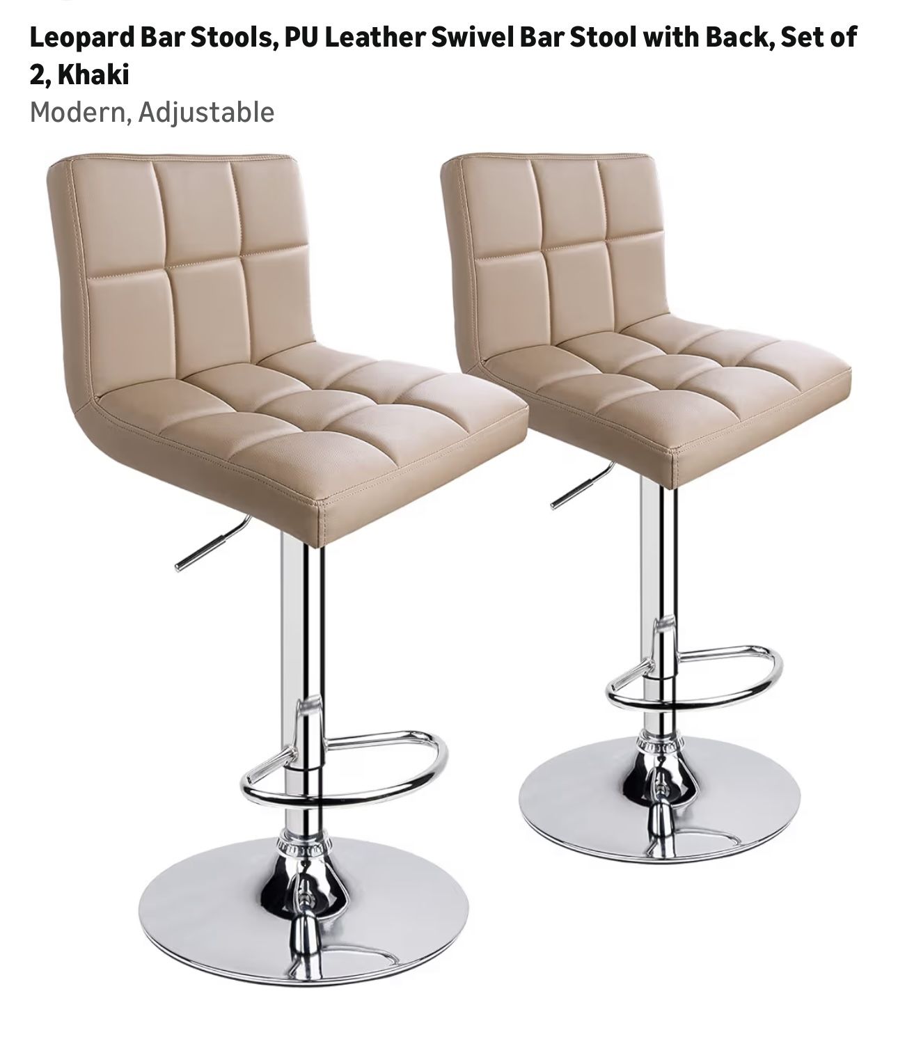 2 Bar Stools, PU Leather Khaki
