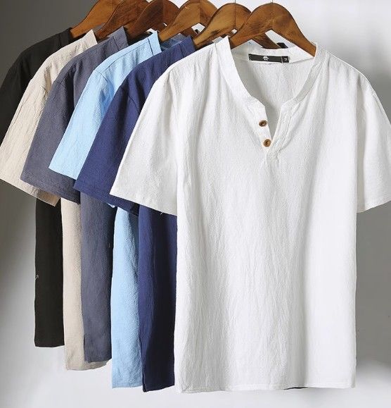 Summer linen short-sleeved t-shirt with a loose v-neck, Chinese style half-sleeved trend, traditional Chinese clothing cotton and linen top