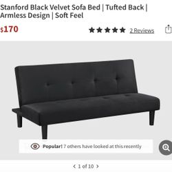 Stanford Black Velvet Sofa Bed | Tufted Back | Armless Design | Soft Feel