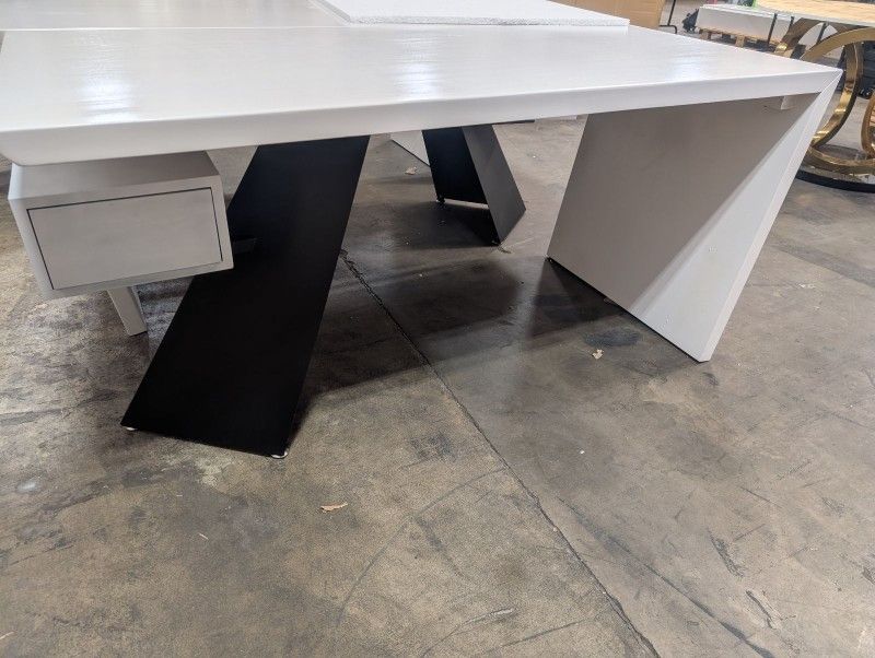 63" Modern Office Desk With Drawer Writing Desk With White & Black Finish