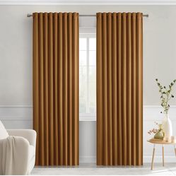 Golden Brown Back Tab Blackout Curtains 84 Inch Length 2 Panels Set for Living Room Bedroom Privacy, Rod Pocket/Pinch Pleat Thermal Insulated Room Dar