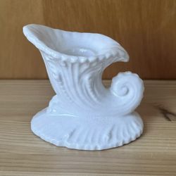 Vintage White Cornucopia Horn Of Plenty 3”Tall Ceramic Japan Taper Candle Holder