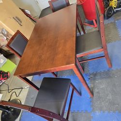 5-Piece Dining Table Set for 4, Rectangular Kitchen Table & 4 Chairs with Solid Wood Legs, Padded Seat & Backrest, Upholstered Dinette Set for Dining