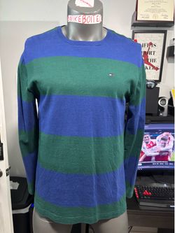 Tommy Hilfiger Striped L/S Sweatshirt Shirt Blue & Green Mens Large Colorblock
