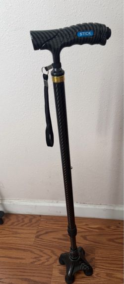 Walking Cane with LED Light - Foldable, Adjustable, Collapsible, Free Standing Cane, Pivoting Quad Base, Folding Canes for Seniors & Adults
