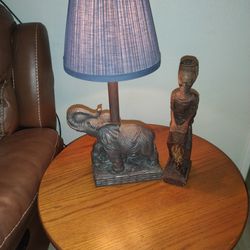 Elephant, Lamp,21"Tall, And The Elephant Handler, Is 13" Tall, 