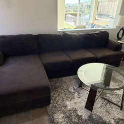 Large Brown Sectional Sofa with Chaise – Very Comfortable