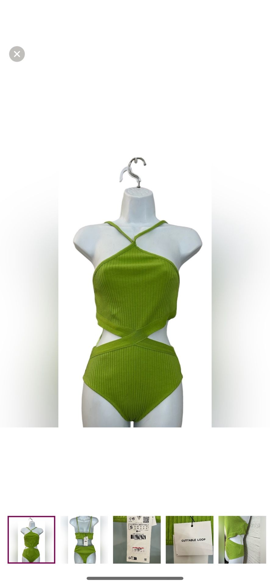 ZARA Green Ribbed Cutout Bodysuit Size Small NWT