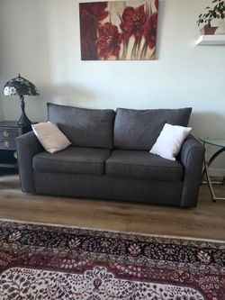 Title:
Raymour & Flanigan Queen Sleeper Sofa - Trayce Chenille, Dark Gray