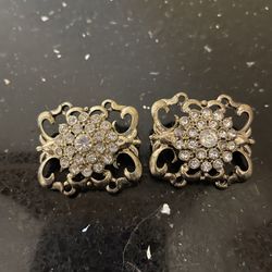 Set of 2 Vintage Rhinestone Brooch in Silver