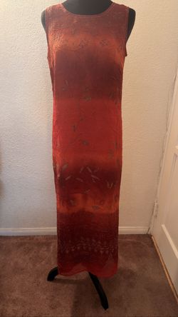 Christy Lyn Vintage 90s Burnt Orange Leaf Maxi Dress 7/8